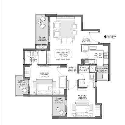 2 BHK floor plan, Godrej Nurture
