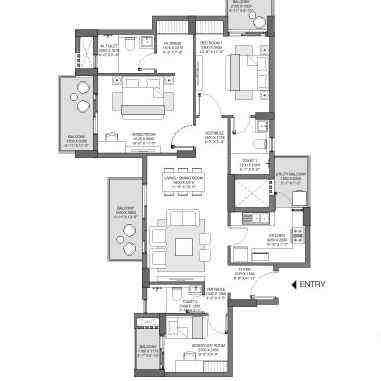 3 BHK floor plan, Godrej Nurture