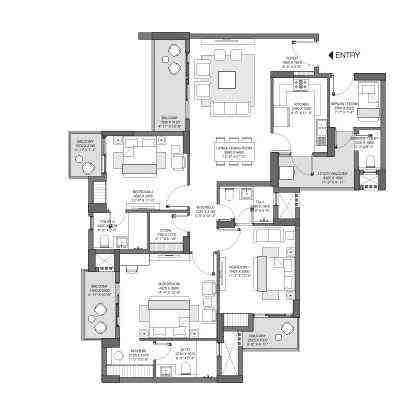 3 BHK floor plan, Godrej Nurture