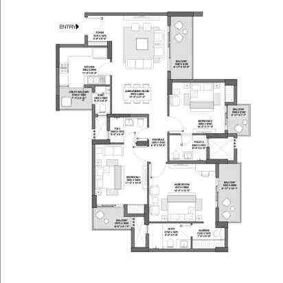3 BHK floor plan, Godrej Solitaire