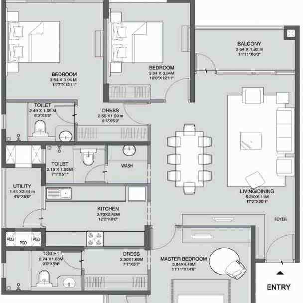4 BHK floor plan, Godrej Woods