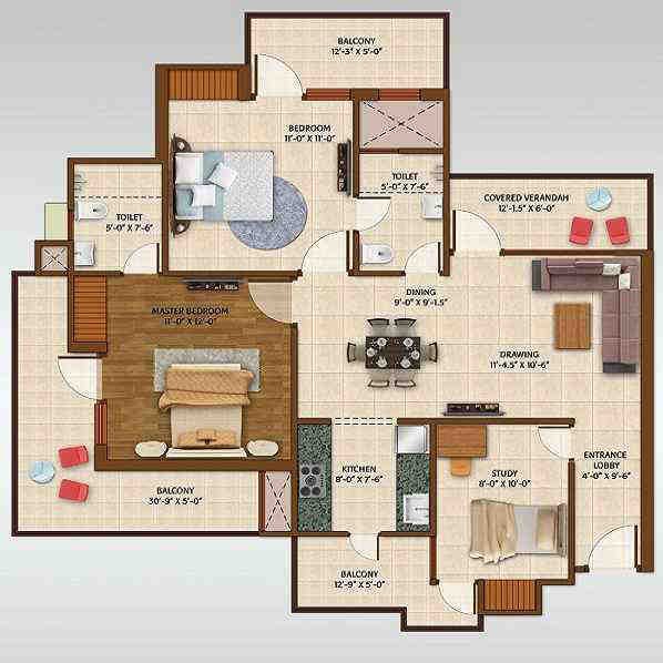 2 BHK floor plan, ACE Aspire