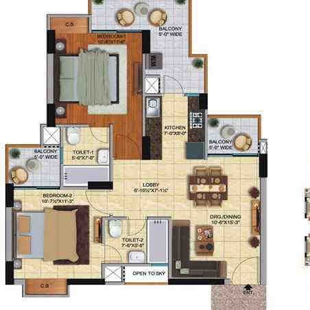 2 BHK floor plan, ACE City