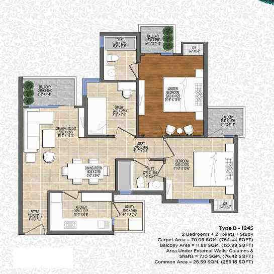 2 BHK floor plan, ACE Divino