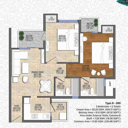 3 BHK floor plan, ACE Divino