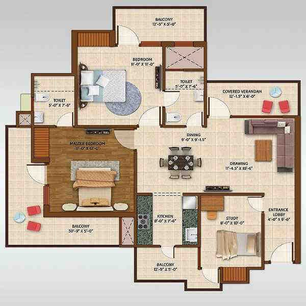 2 BHK floor plan, Ace Golfshire