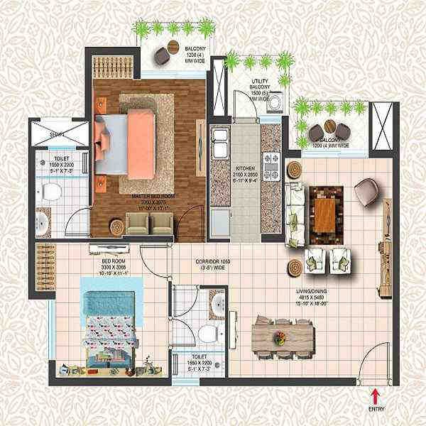 2 BHK floor plan, Ace Parkway