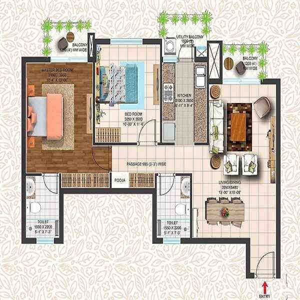 3 BHK floor plan, Ace Parkway