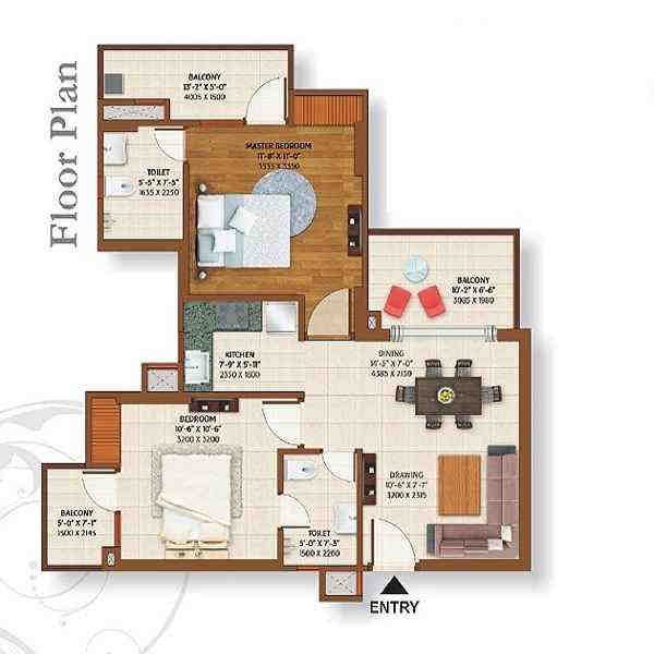 2 BHK floor plan, Ace Platinum