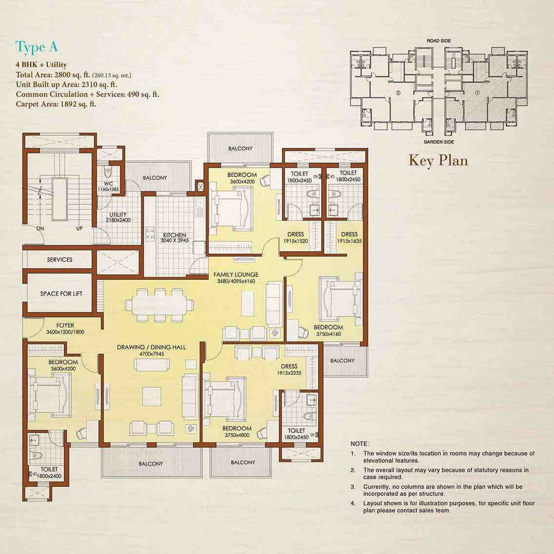 2 BHK floor plan, ATS Dolce