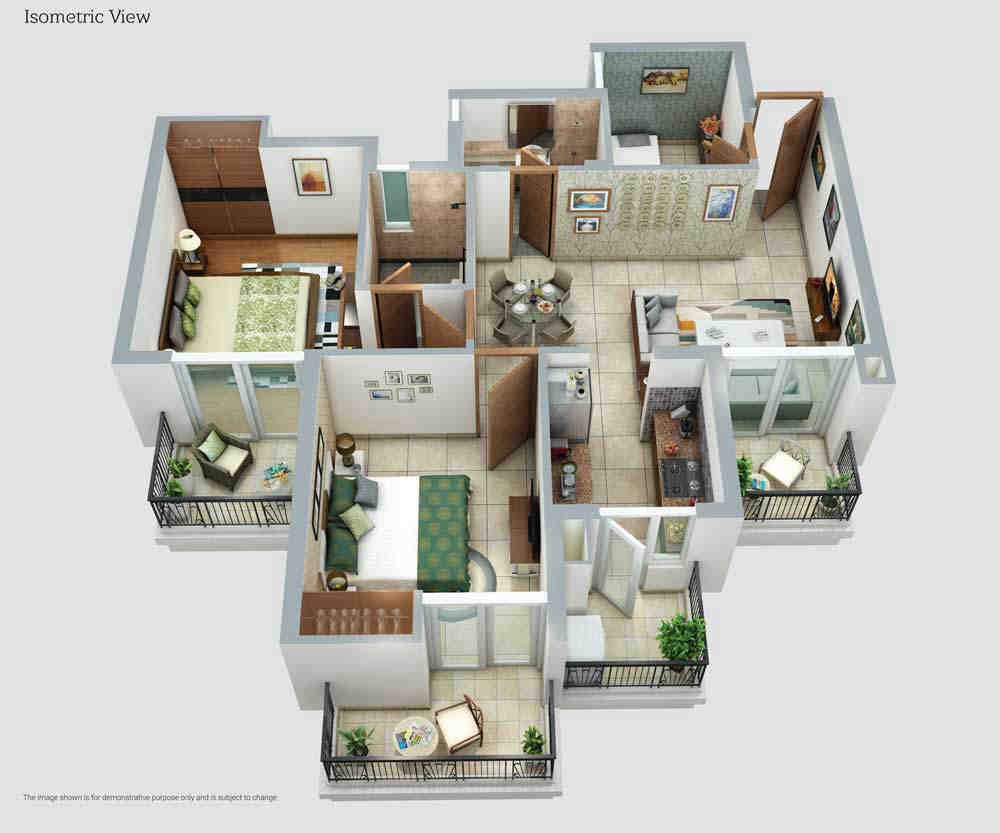 2 BHK floor plan, ATS Happy Trails