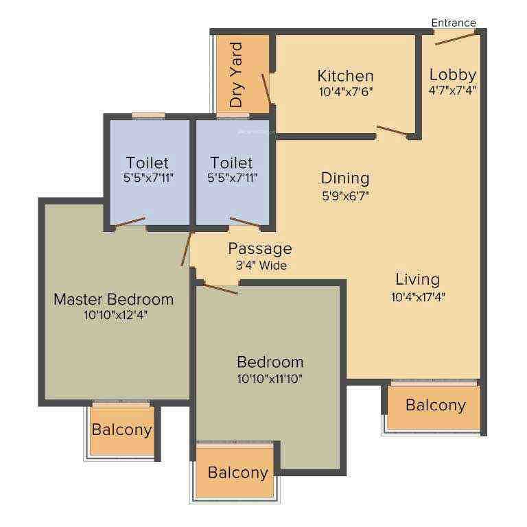 2 BHK floor plan, ATS Hedges