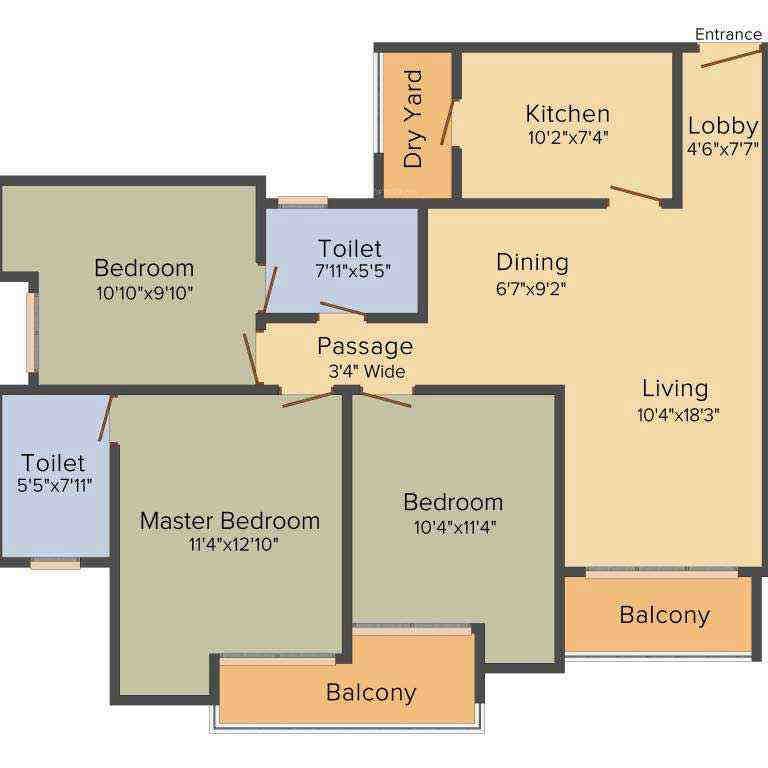 3 BHK floor plan, ATS Hedges