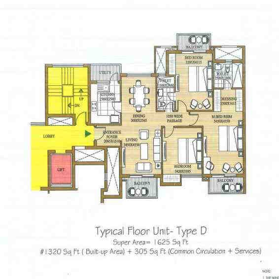 3 BHK floor plan, ATS Le Grandiose