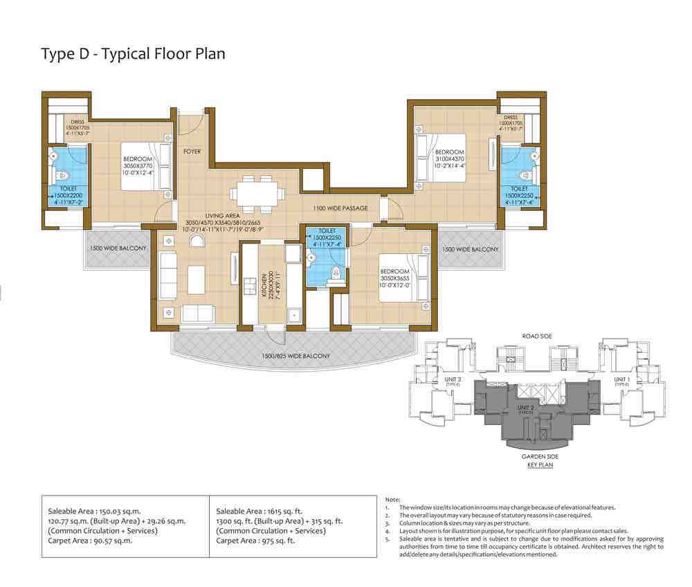 3 BHK floor plan, ATS Pious Hideaways