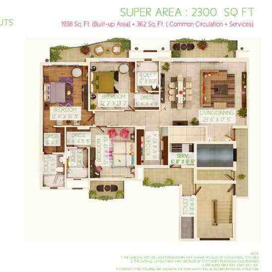 3 BHK floor plan, ATS Pristine