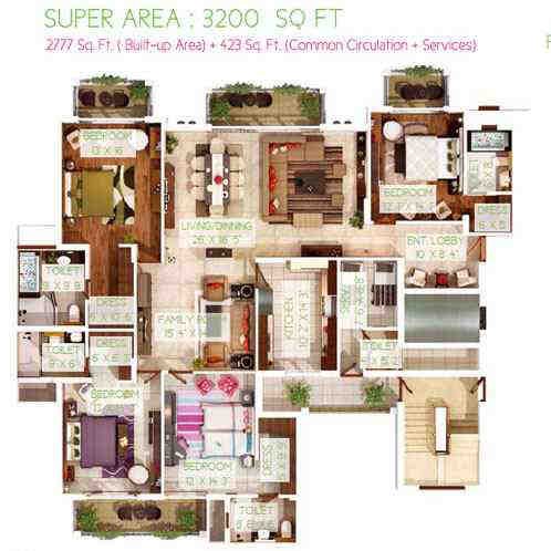 4 BHK floor plan, ATS Pristine