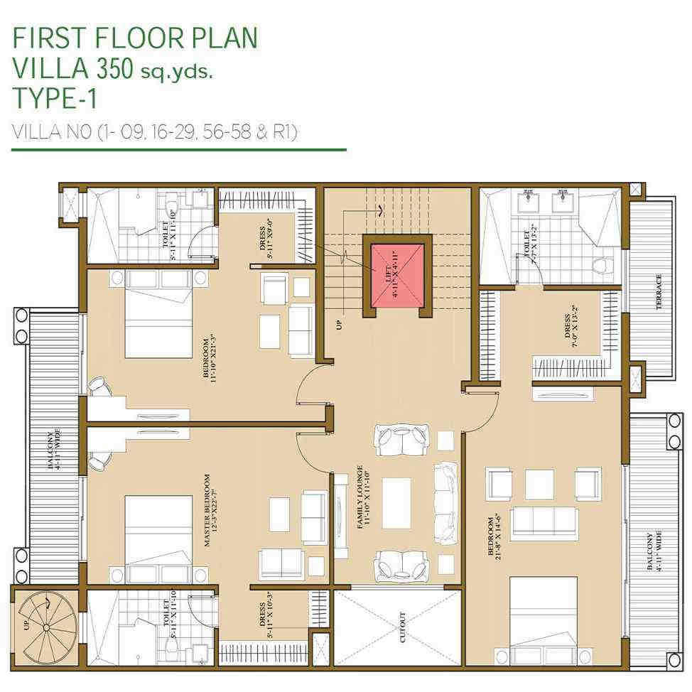4 BHK floor plan, ATS Pristine Golf Villas