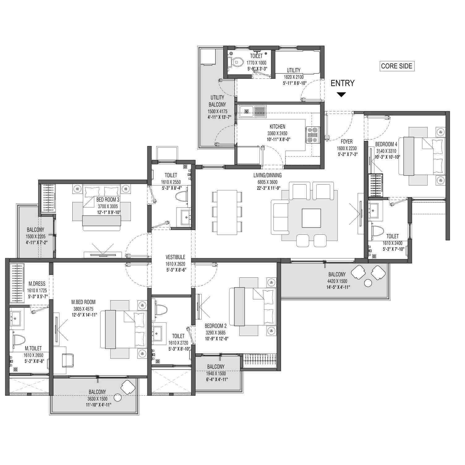 4 BHK floor plan, Godrej Park Avenue