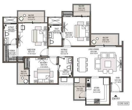 3 BHK floor plan, Godrej Park Lane