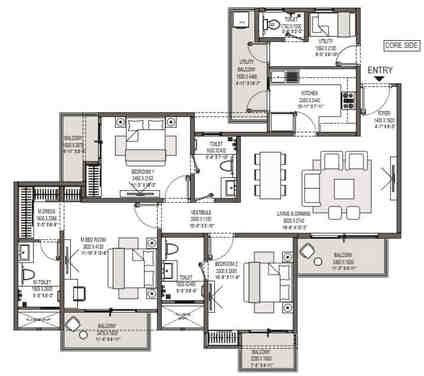 3 BHK floor plan, Godrej Park Lane