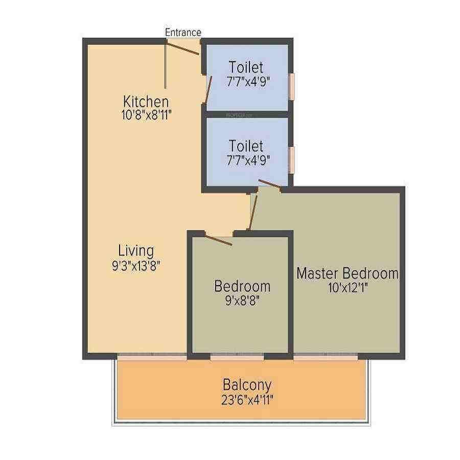 2 BHK floor plan, Godrej The Suites