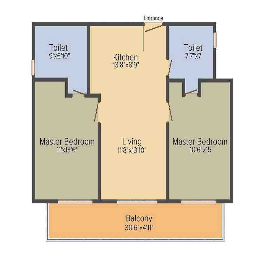 2 BHK floor plan, Godrej The Suites