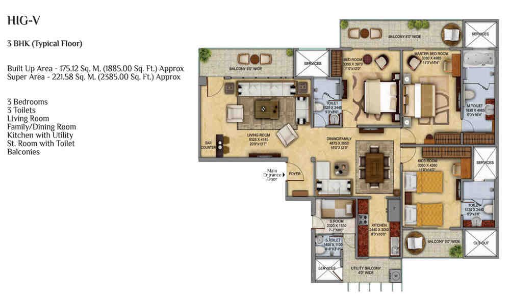 4 BHK floor plan, Mahagun Meadows
