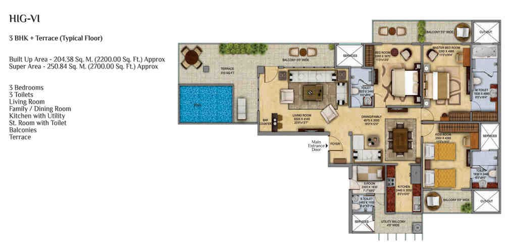 4 BHK floor plan, Mahagun Meadows