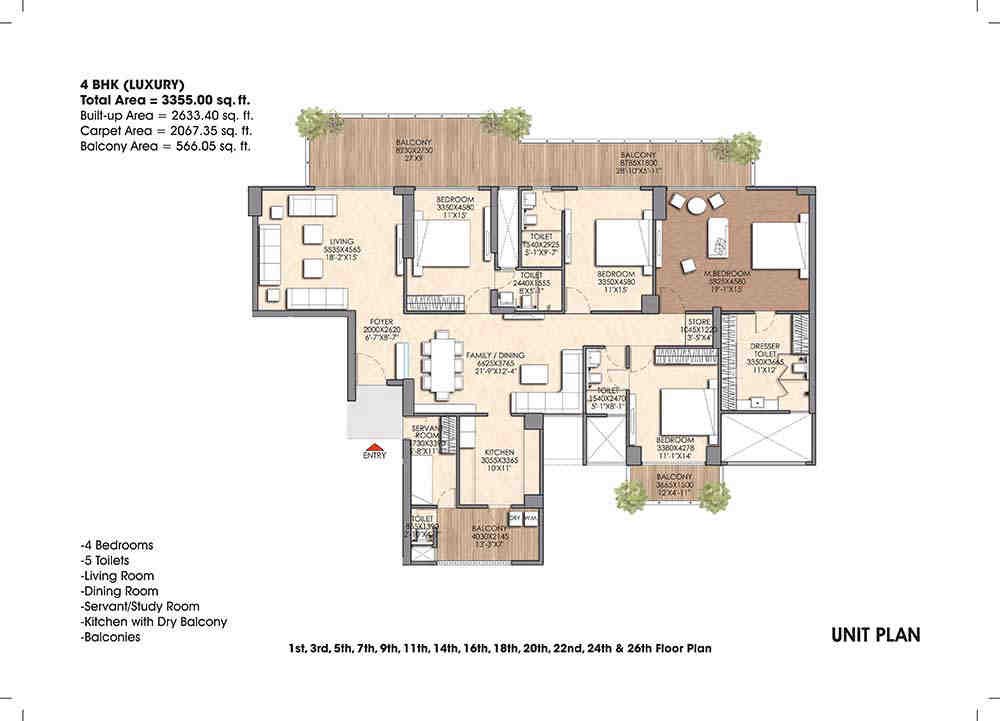 4 BHK floor plan, Prateek Canary