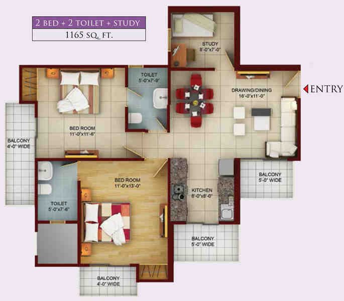2 BHK floor plan, Samridhi Luxuriya Avenue
