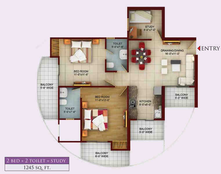 2 BHK floor plan, Samridhi Luxuriya Avenue