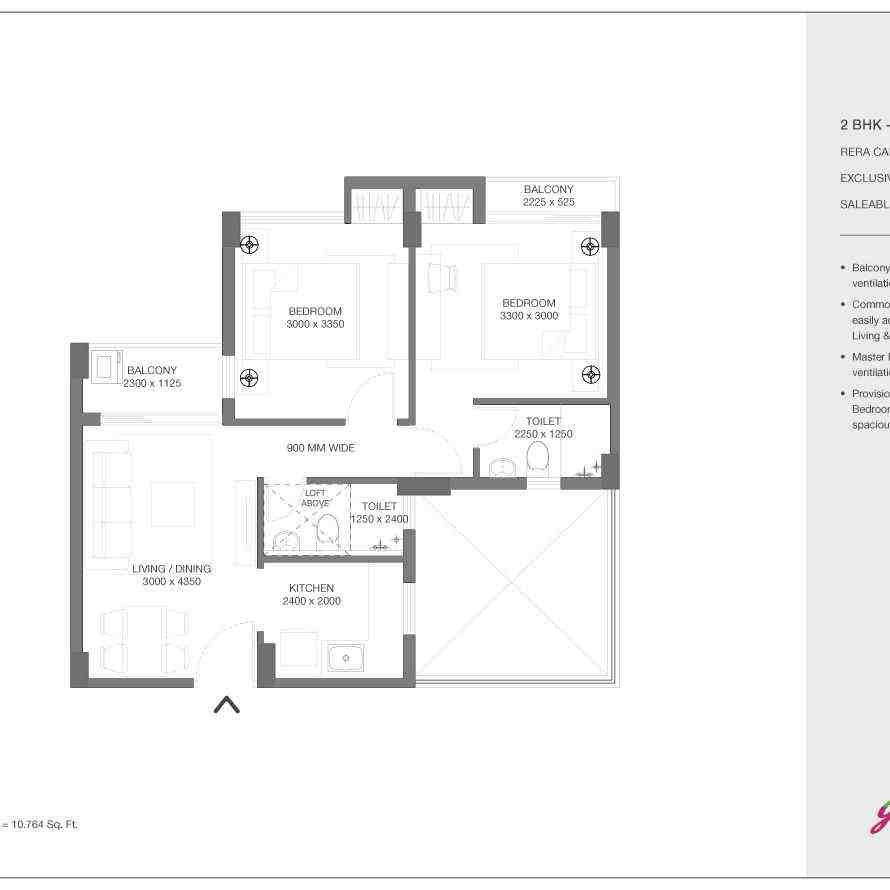 2 BHK floor plan, Godrej Seven