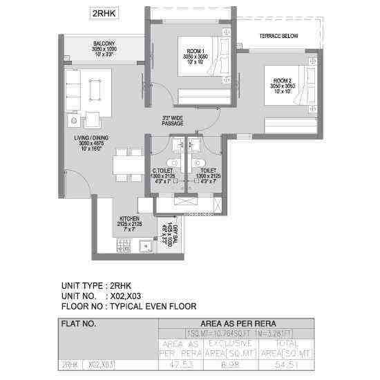 2 BHK floor plan, Godrej Forest Grove
