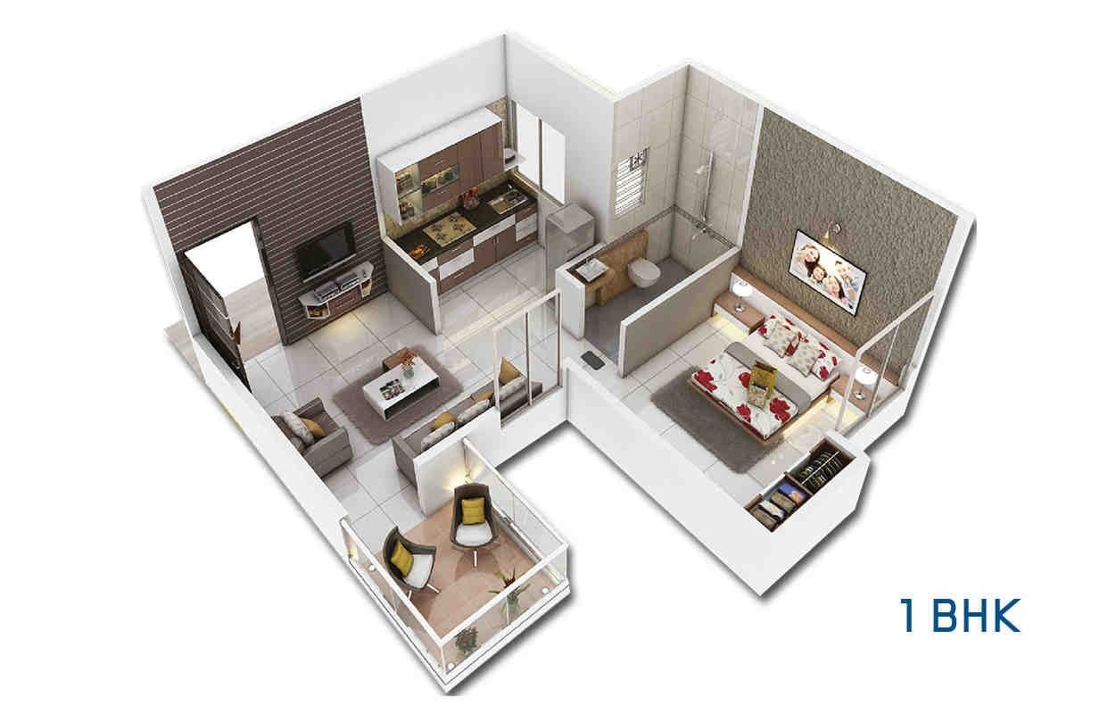 1 BHK floor plan, Pristine Purvrang
