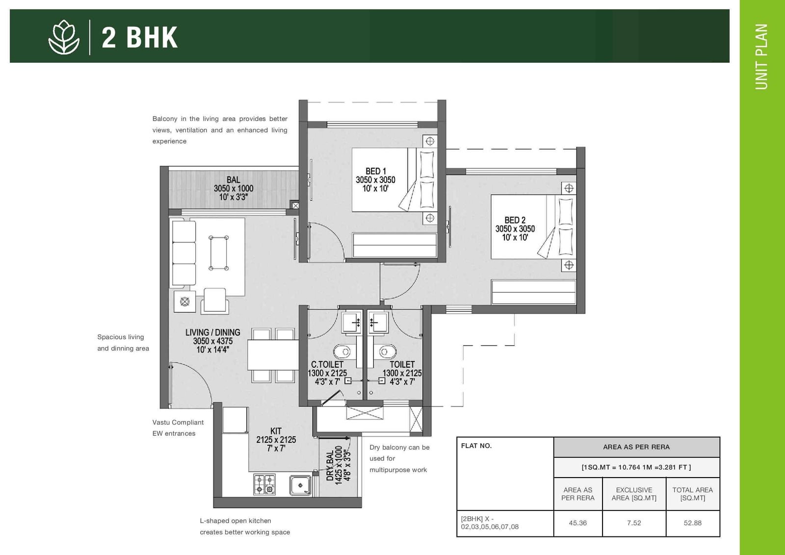 2 BHK floor plan, Godrej Central Park