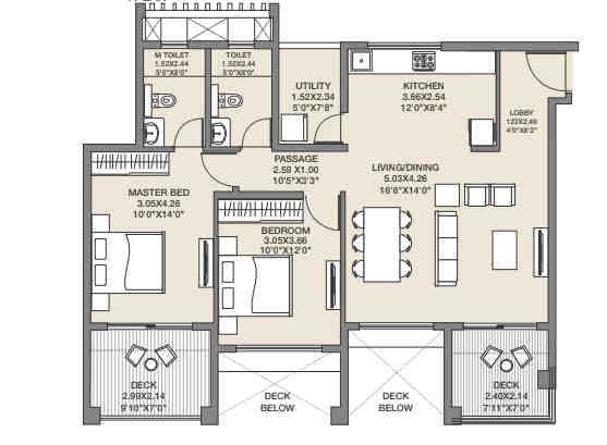 2 BHK floor plan, Godrej 24