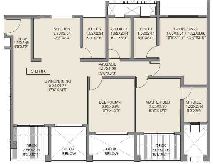 3 BHK floor plan, Godrej 24