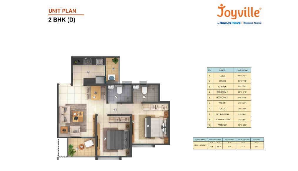 2 BHK floor plan, Shapoorji Pallonji Joyville Hadapsar Annexe
