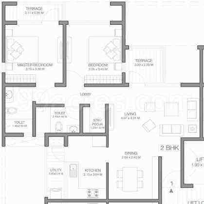 2 BHK floor plan, Godrej Infinity