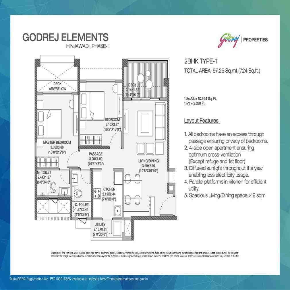 2 BHK floor plan, Godrej Elements