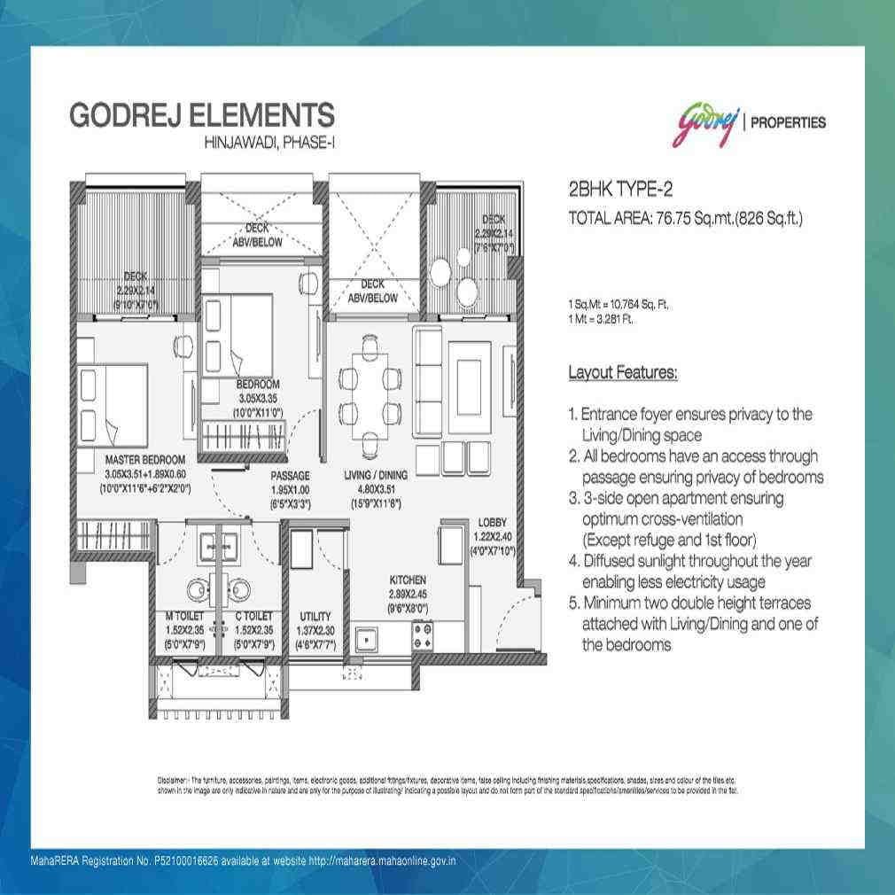 2 BHK floor plan, Godrej Elements