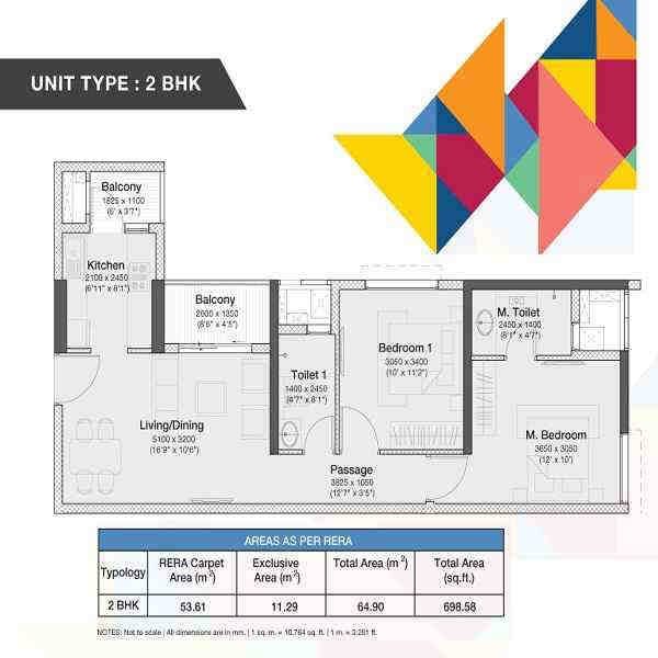 2 BHK floor plan, Godrej Nurture