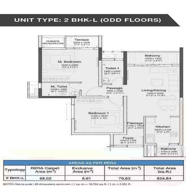 2 BHK floor plan, Godrej Nurture