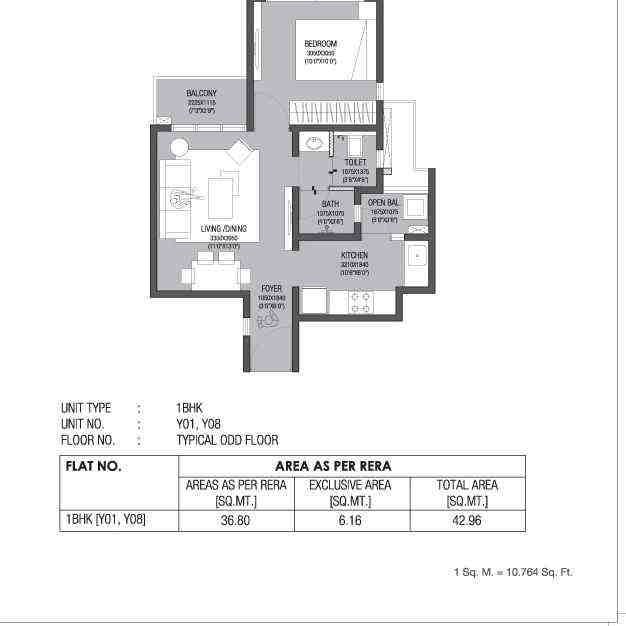 1 BHK floor plan, Godrej Hillside