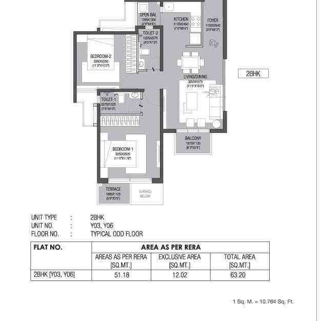 2 BHK floor plan, Godrej Hillside