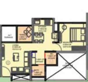 1 BHK floor plan, VTP Blue Waters