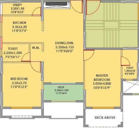 2 BHK floor plan, VTP Blue Waters