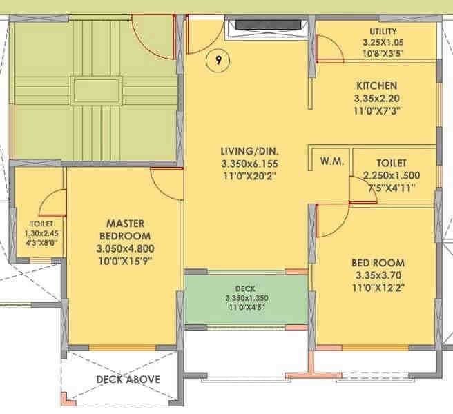 2 BHK floor plan, VTP Blue Waters