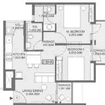 2 BHK floor plan, Godrej Greens